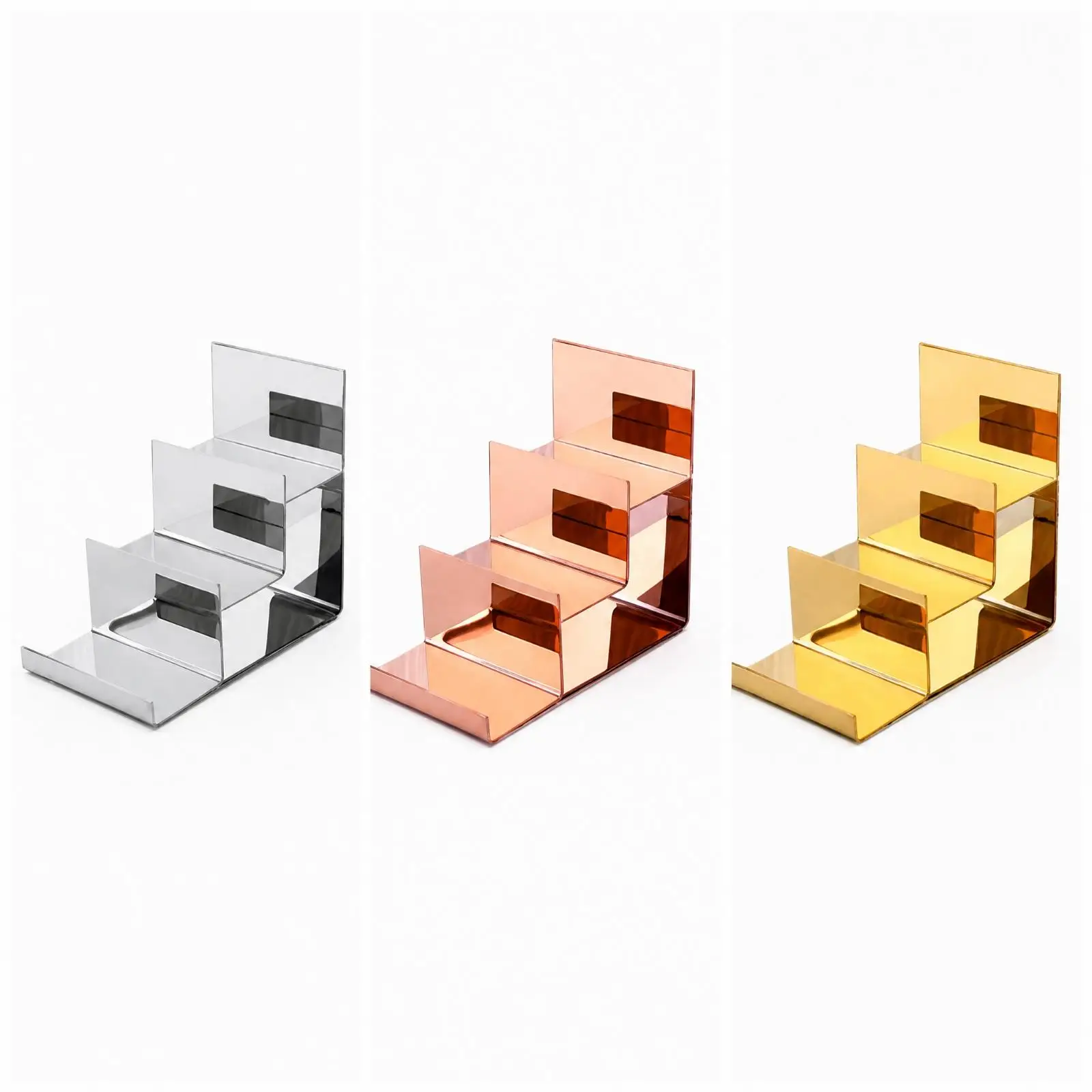 Compact Stainless Steel Display Stand for Handbag Wallet Purse Organizer Three Tier Metal Rack with Separators for Jewelry