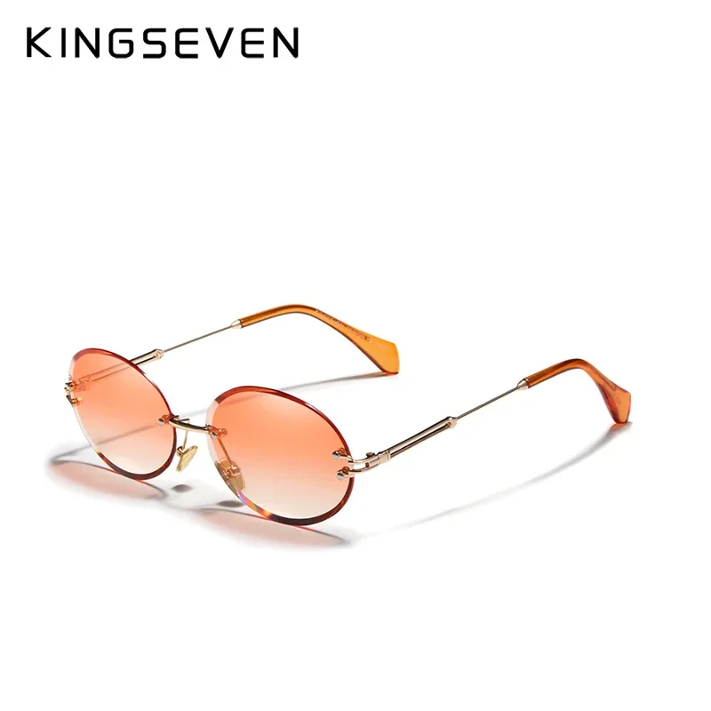 KINGSEVEN DESIGN Fashion Oval Sun glasses Women Rimless Sunglasses Vintage Alloy Frame Classic Brand Designer Shades Oculo