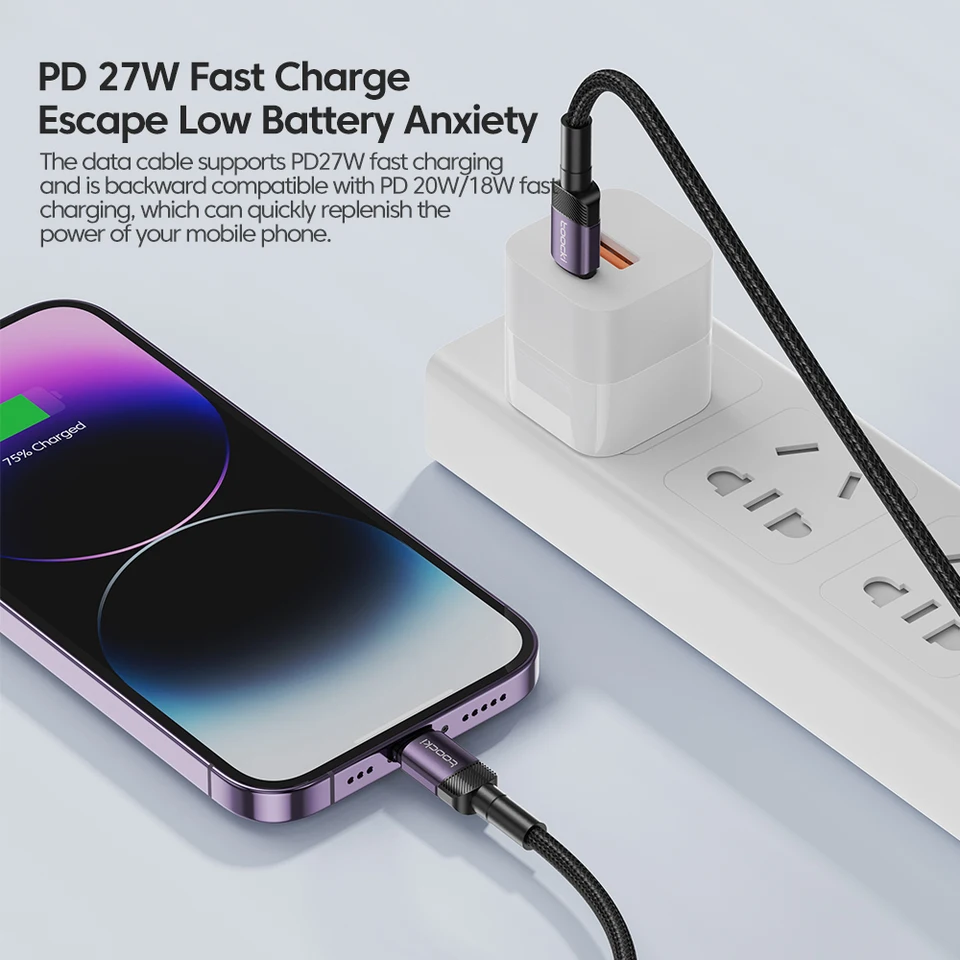 Cable Toocki PD 27W USB C a iP para iPhone 14 13 12 11 Pro XS, Tipo C a Lightning, cable de datos, carga rápida 6