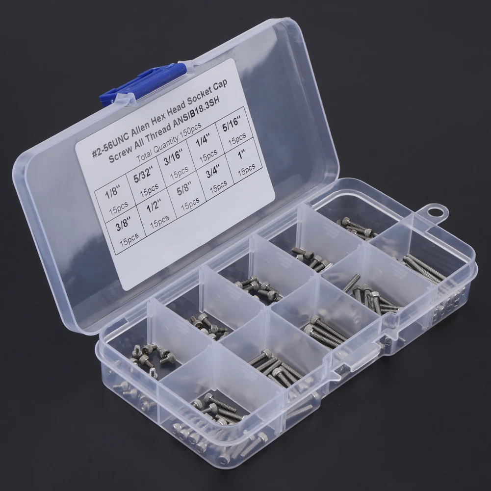 9 Sizes Hex Socket  Head Screws Assortment Set with Plastic Box #2‑56 UNC socket head  screws socket head screws
