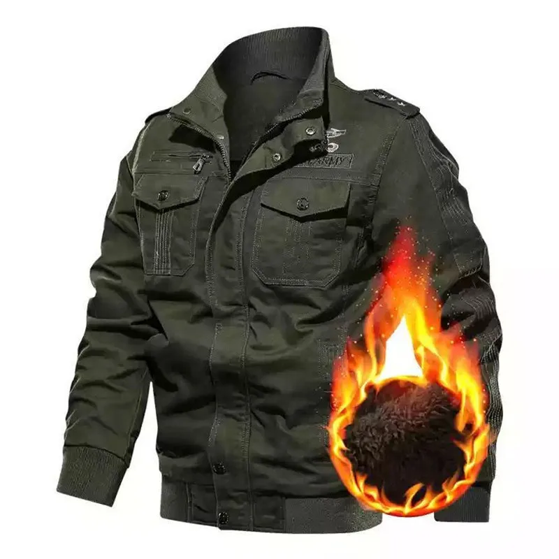 2024 Lapel Pocket Long-sleeved Men's Fleece Jacket Jacket Loose Tooling Patch Bag Autumn And Winter Casual Fashion Top