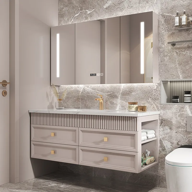 

American French style slate seamless basin bathroom cabinet hand washing bathroom cabinet combination