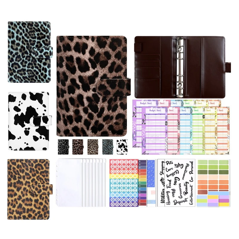 A6 PU Leather Budget Binder Notebook Cash Envelopes System Set,with Binder Pockets For Money Budget Saving Bill Organizer
