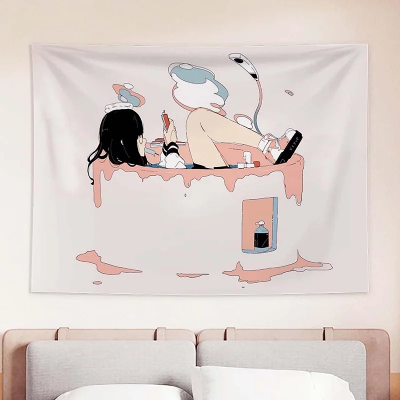 VIKAMA Kawaii Two-Dimensional Girl Tapestry Comic Theme Bedroom Living Room Dormitory Decor Wall Hanging Poster