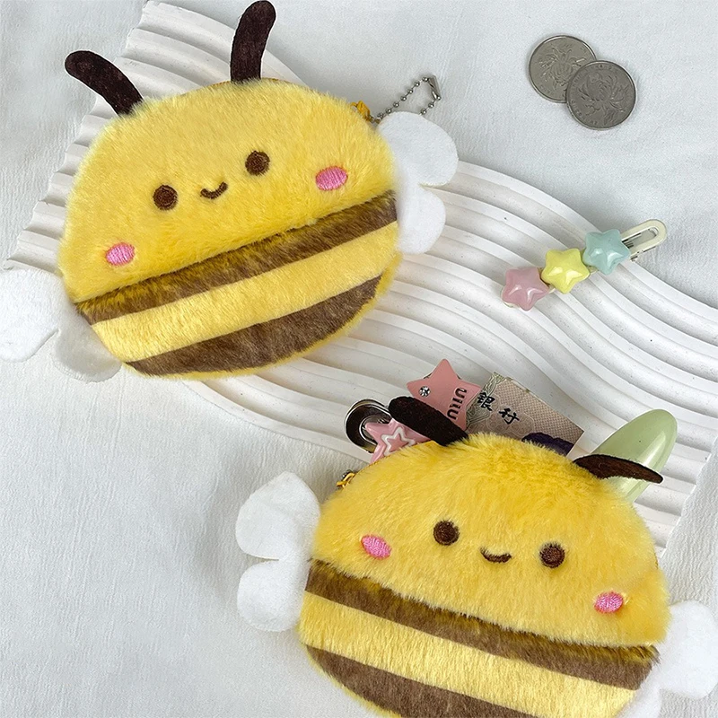 Blush Bee Plush Coin Purse Pendant Cartoon Headphone Storage Bag Portable Lipstick Bag Key Case