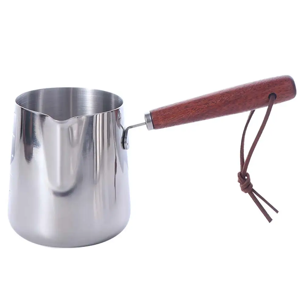 Kitchen Pot Scaled Turkish Coffee Pot Wood Handle Stainless Steel Butter Warmer Pot Hangable Rustproof Milk Saucepan Tea