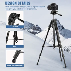 180cm Camera Tripod Travel Tripod with Quick Release Plate and Phone Holder Smartphone Video Tripod with 360° Panorama for Video