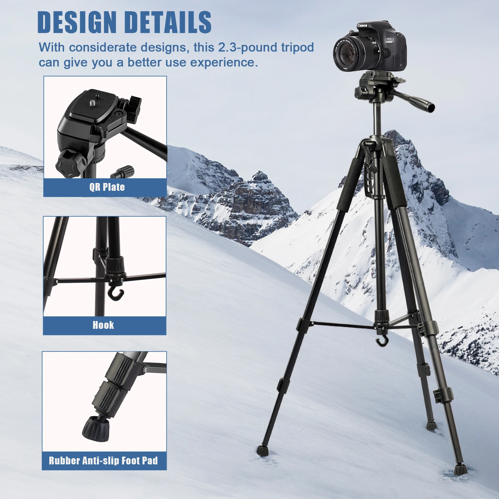 Photography Camera Tripod Foldable 1.7M Aluminum Tripod Monopod Compatible with 1/4