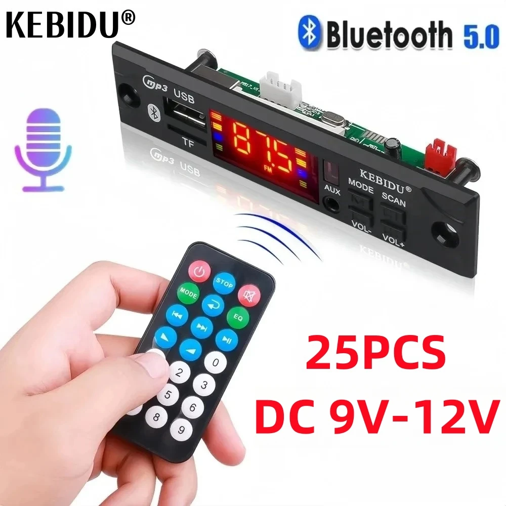 

25PCS 12V MP3 WMA Decoder Board Wireless Bluetooth 5.0 MP3 Player Car Audio USB TF FM Radio AUX Module For Car MP3 Accessories