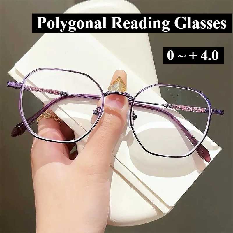 0 bis + 4,0 Metall Polygon Lesebrille Advanced Feeling Funkelndes Temperament Lesebrille Anti-Blaulicht-Brille für ältere Menschen