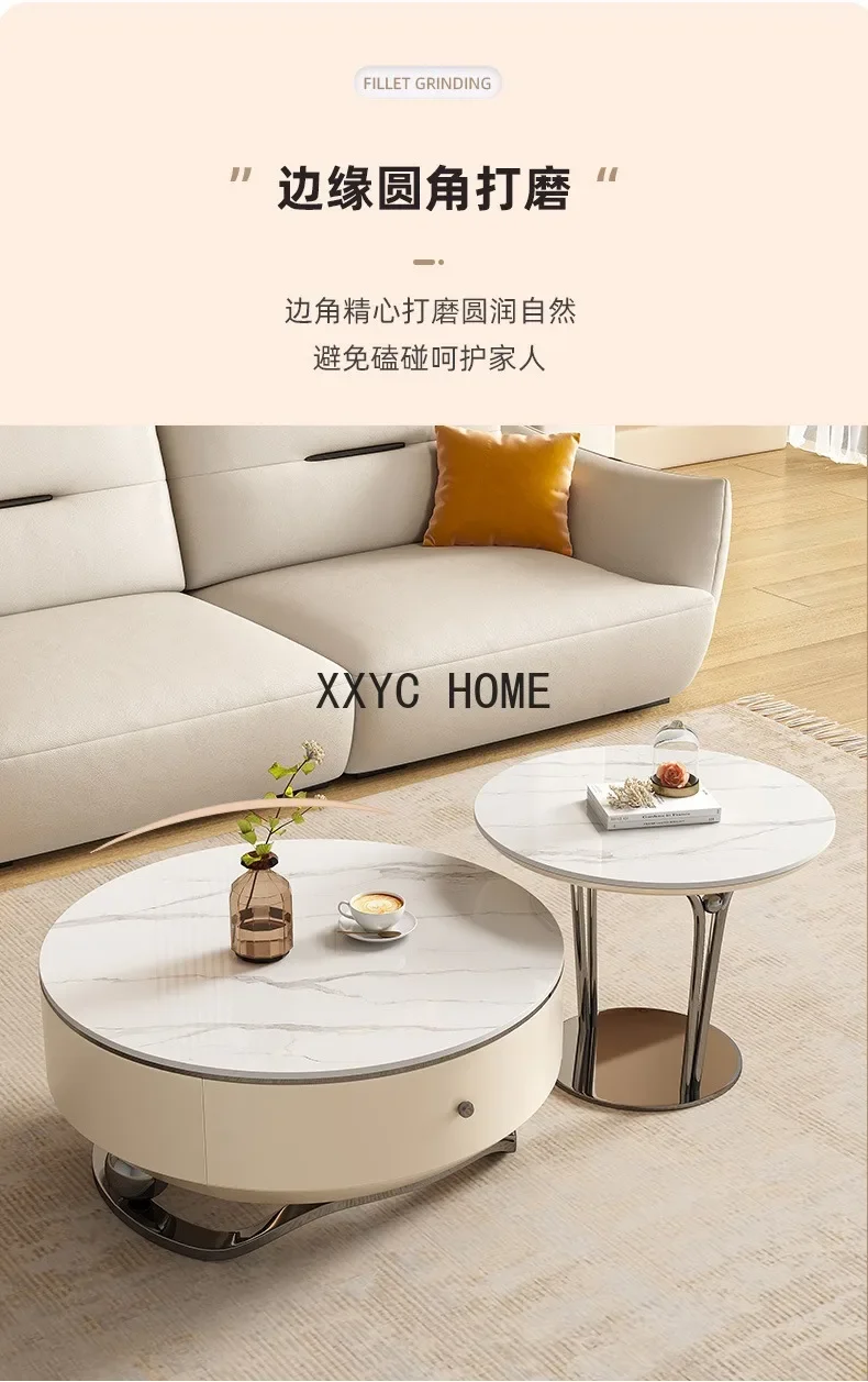 Mesa de centro moderna com placa de pedra, italiana, minimalista, sala de estar, casa, criativa, pequeno, apartamento, combinação redonda