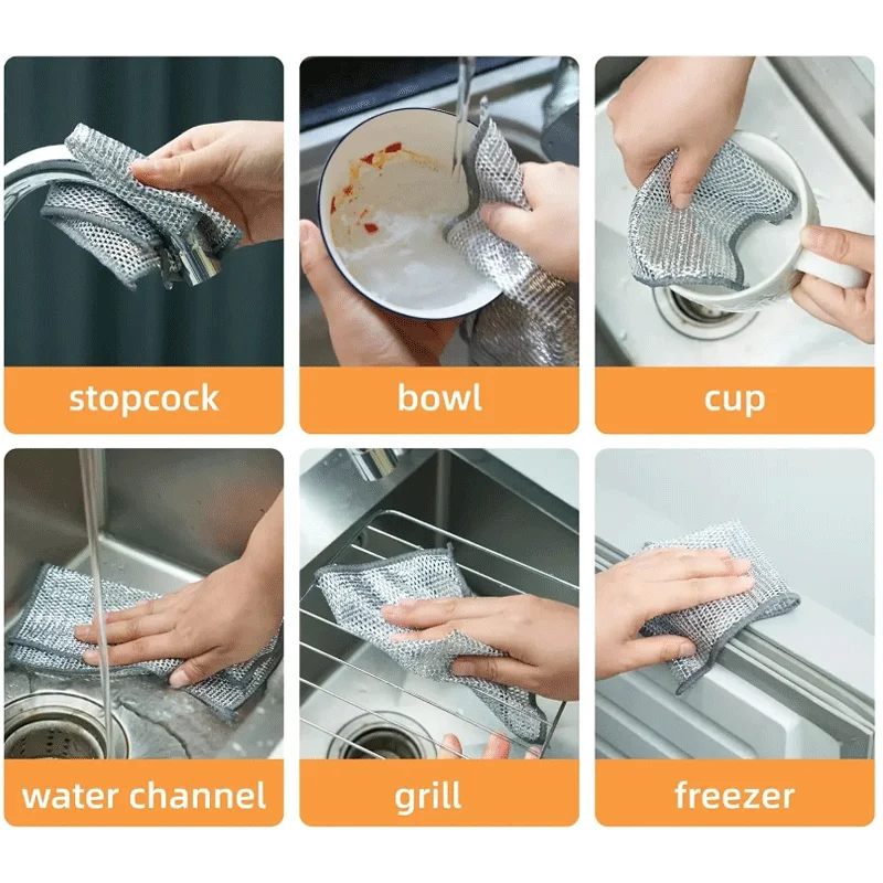 20/1 Piece Thickened Magic Cleaning Cloth Double-sided Metal Wire Rag Kitchen Dishwashing Pot Wire Rag Household Cleaning Tools