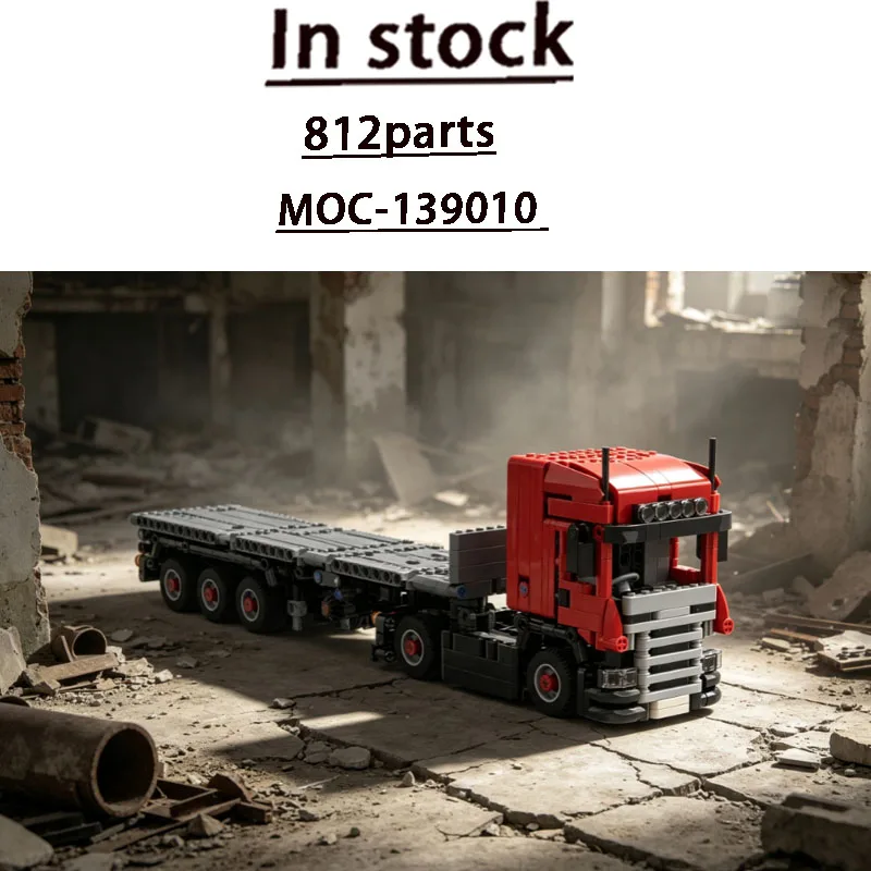 Building Block Set MOC-139010 Popular Cargo Flathead Truck with Steering Trailer 812 Parts Educational Adult Birthday Toy Gift