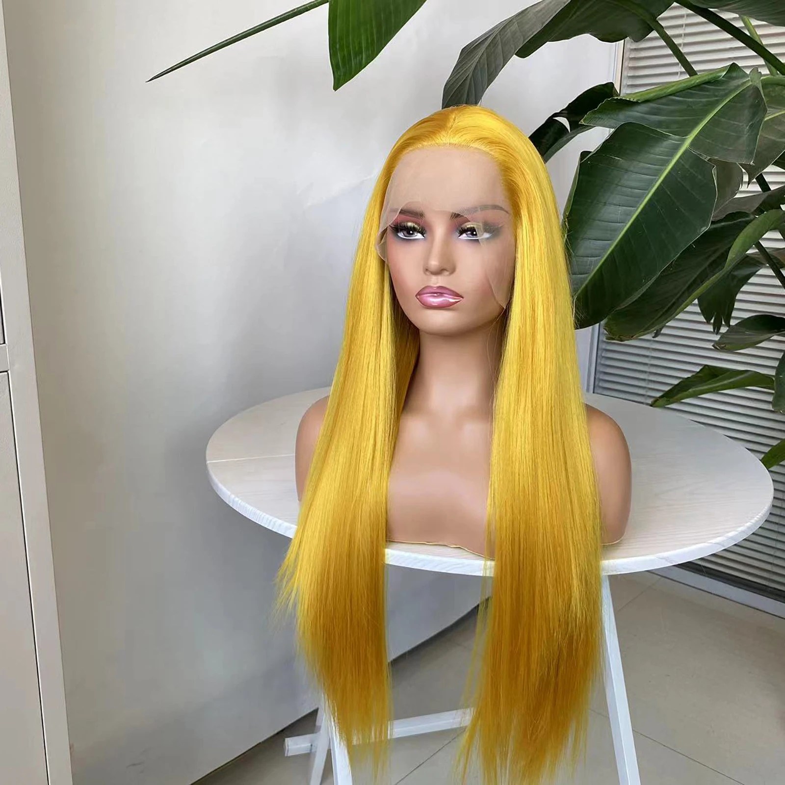 Yellow Wig Long Straight Synthetic Lace Front Wig Glueless Frontal Bright Colored Natural Hair Lace Wigs for Women Party Cosplay