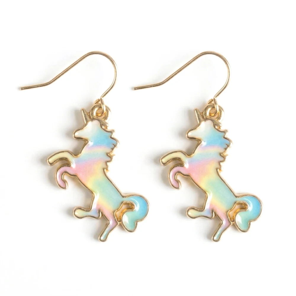 Cute Pastel Rainbow Unicorn Dangle Earrings For Women Girls Enamel Horse Drop Earing Jewelry Birthday Party Gift Accessories