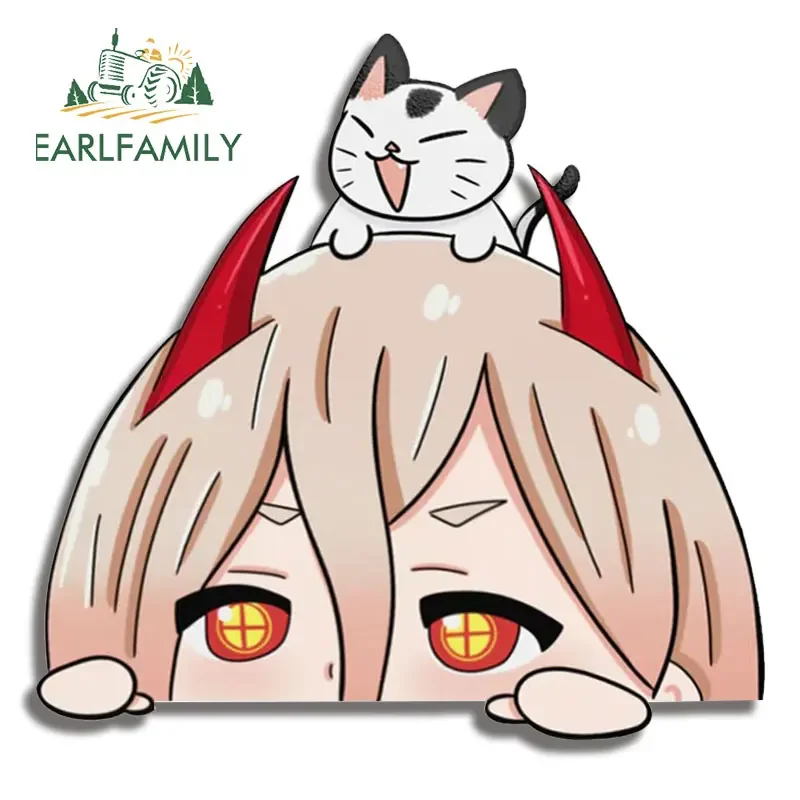 EARLFAMILY 13cm for Chibi Anime Power Peeker Car Stickers Cute Graffiti Cartoon Motorcycle Car Accessories Decal Waterproof