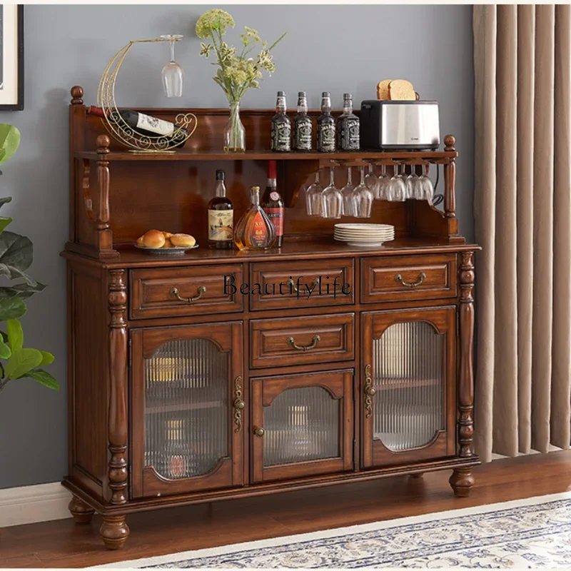 

American Style Sideboard Cabinet Solid Wood Vintage Restaurant Cabinet Wall Integrated Three-Dimensional Storage