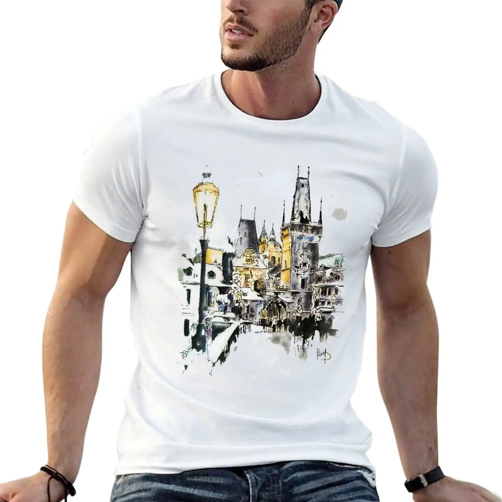 Charles Bridge in winter T-Shirt anime shirt cotton graphic tees t shirt men 100℅ cotton