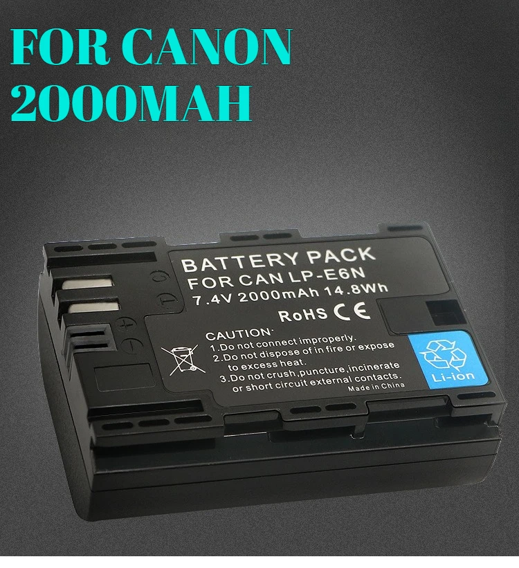 

Аккумулятор LP-E6N большой емкости 2000 мАч для Canon 5D2 5D3 5D4 6D2 80D, замена более длительного времени съемки для LP-E6 LP-E6N