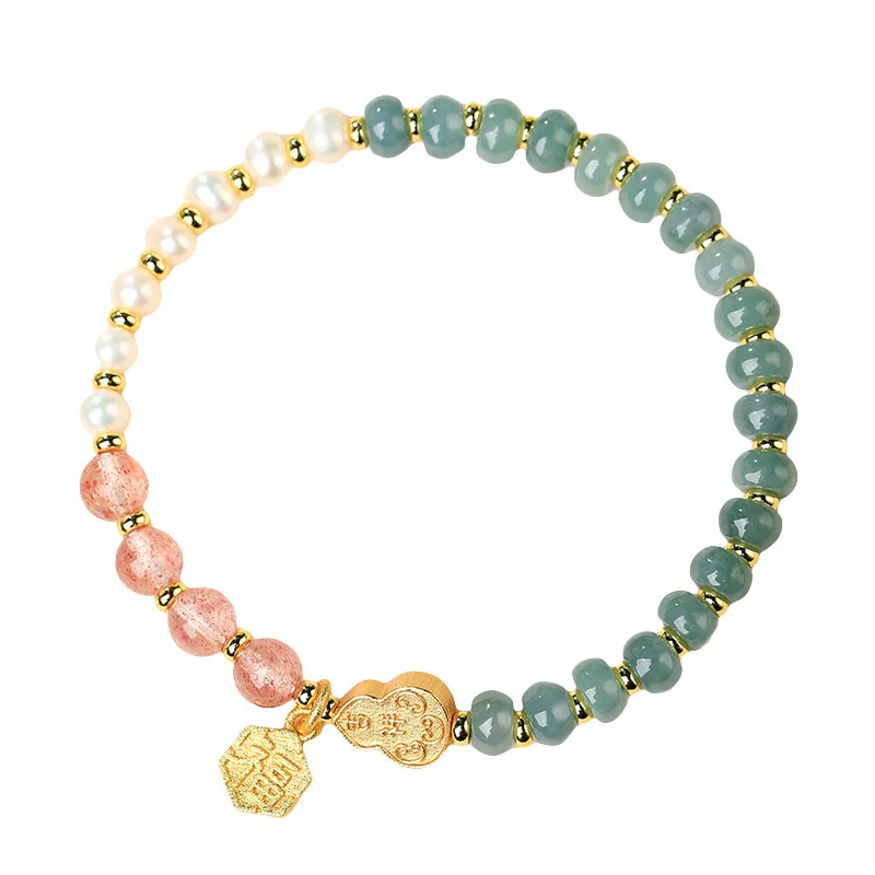 الأزرق المياه اليشم اللؤلؤ جديد النمط الصيني ضوء Luxu مطرز سوار للنساء الراقية الفراولة كريستال فورتشن قلادة HandString #5