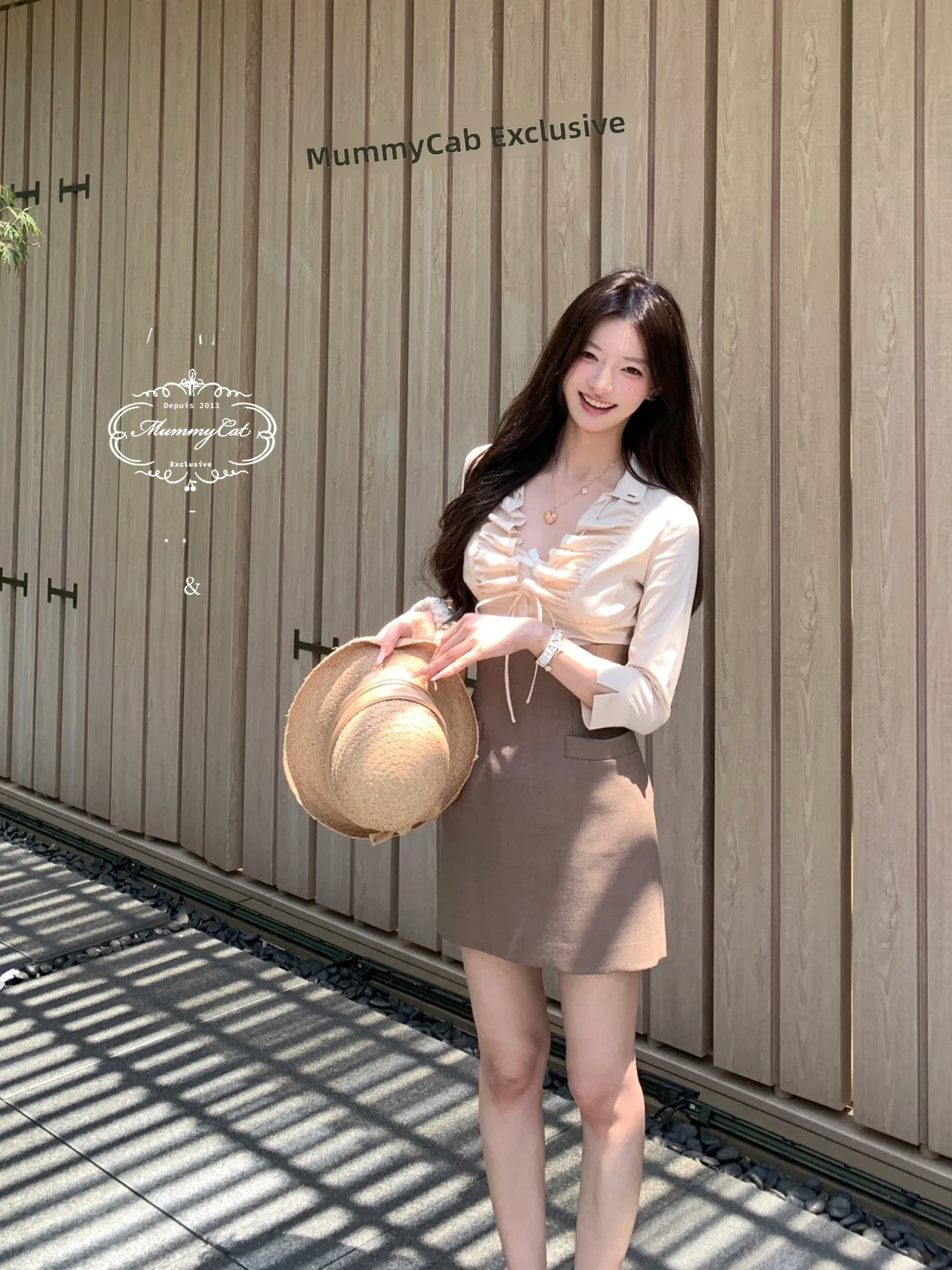 

Mummy Egg Lang 25 New Dstring Waist Tie irt French Sle Slim Fit Seven Sve V Ne Breathable Thin Cotton B...