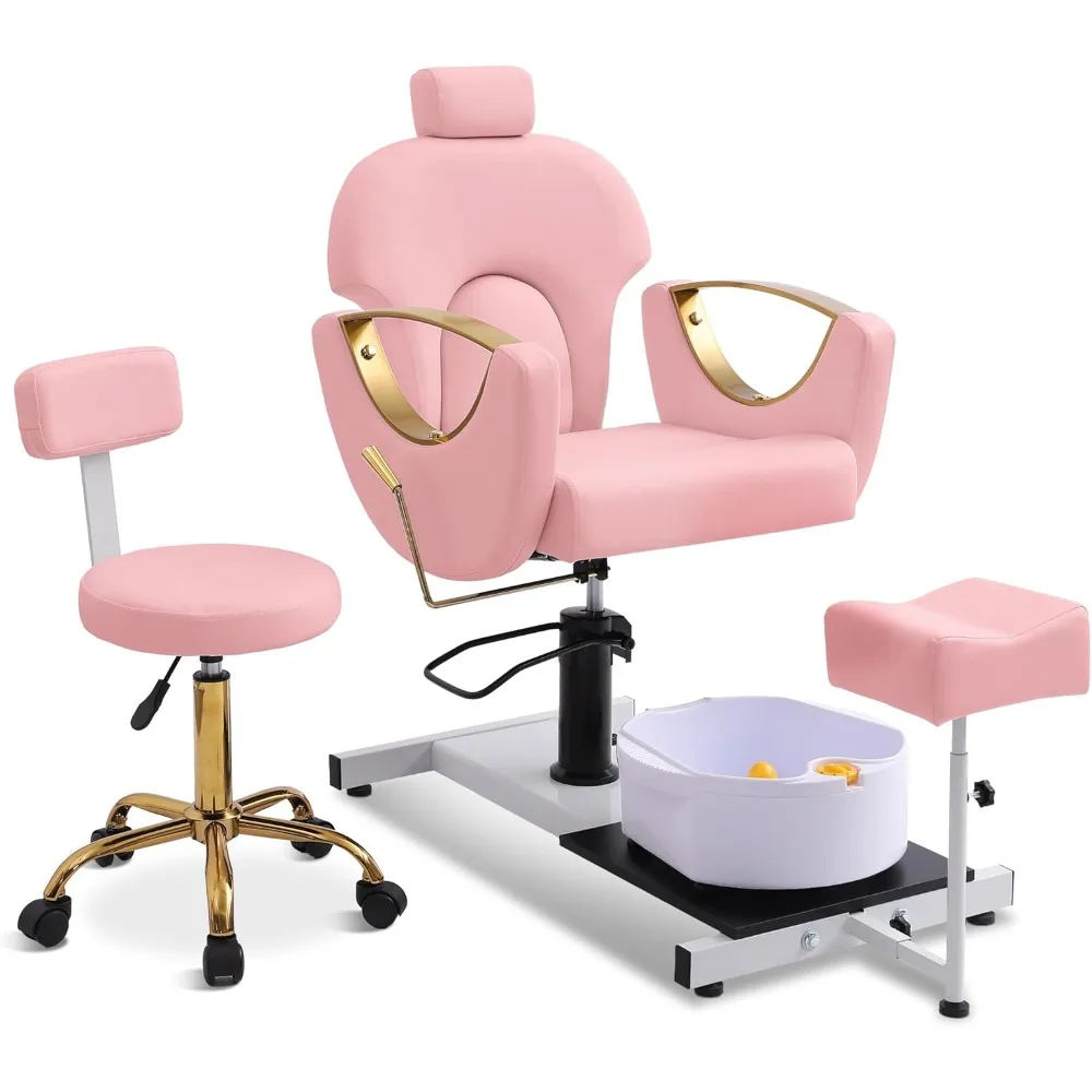 

Pedicure Station No Plumbing, Hydraulic Pedicure Chair for Nail Tech, Height Adjustable Reclining Pedicure Station Unit, 360 Deg