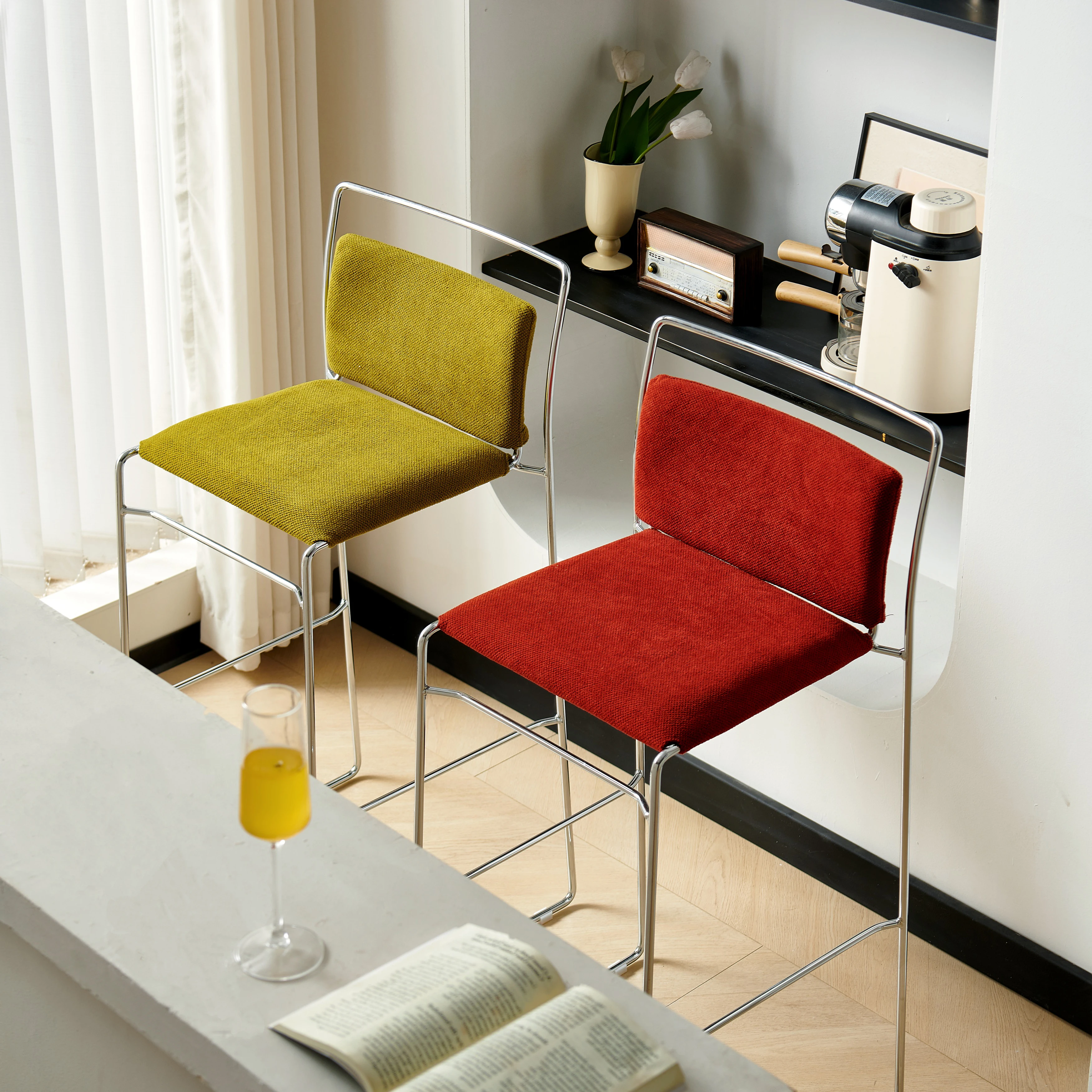 레트로 홈 하이 체어 디자이너 창의적 라이트 럭셔리 바 스툴 소형 아파트 등받이 아일랜드 체어