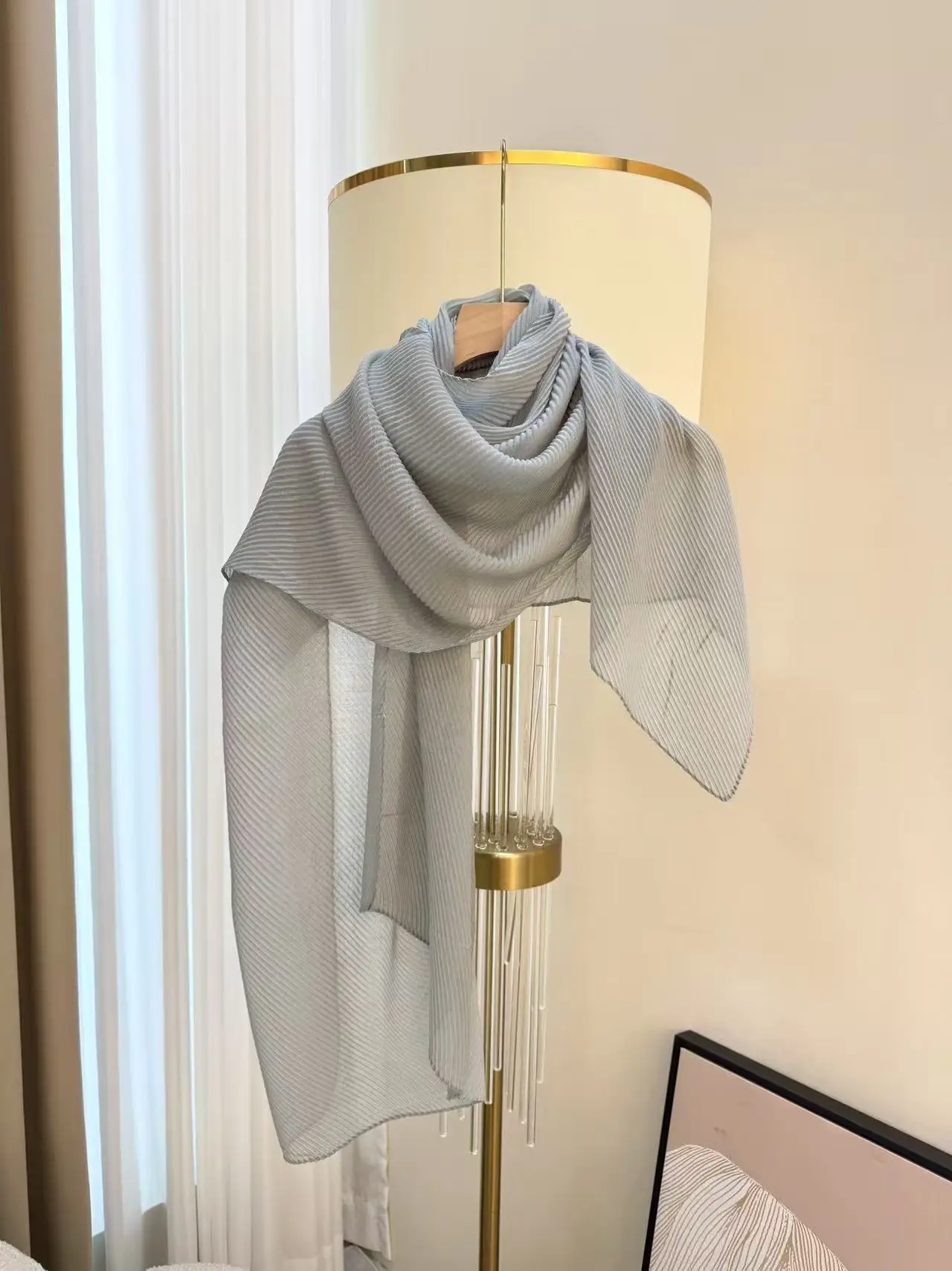 وشاح نسائي مطوي - وشاح شيفون مزخرف صلب، شال مطوي على الموضة للسيدات 2025 وصول جديد - إكسسوار الزي اليومي