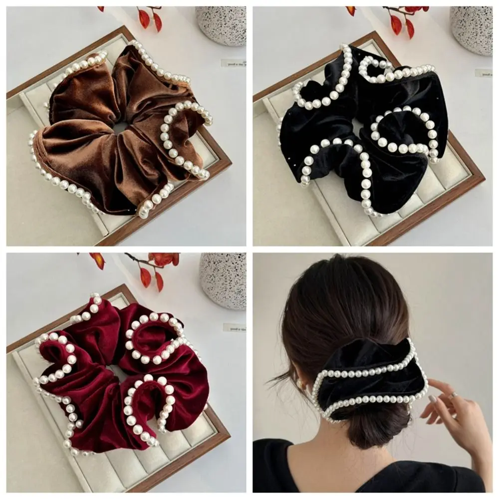 Elastic Hair Band Velvet Scrunchies Hair Ring Ponytail Holder Large Intestine Hairband Hair Accessories Hair Tie Pearl Hair Rope