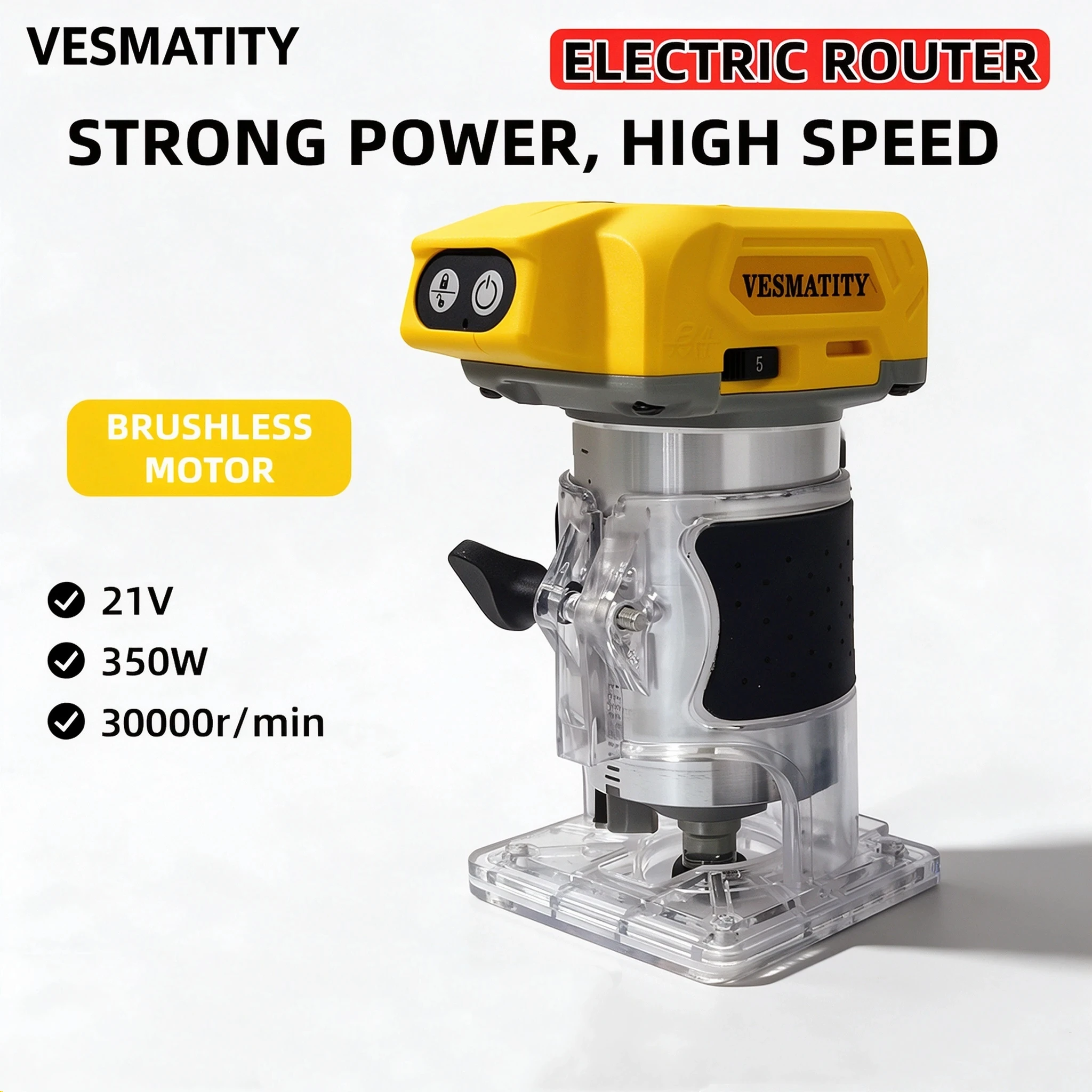 21V Brushless Cordless Wood Router 33000RPM 6-Speed Palm Trim Router for DIY Edge Trim Woodworking Trimming Machine Wood Router