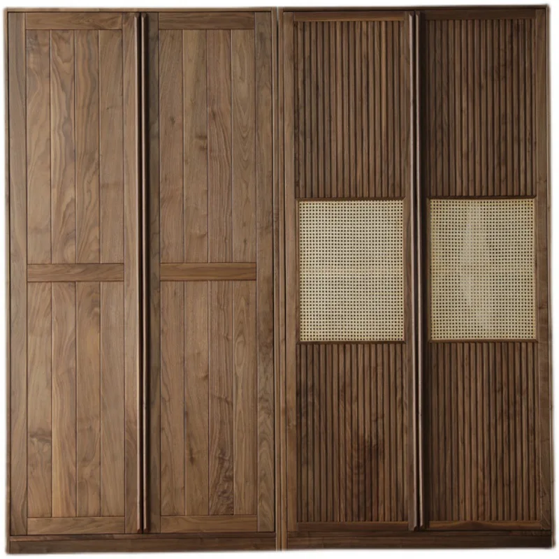 

Black walnut bedroom wardrobe home locker rattan swing door wardrobe combination solid