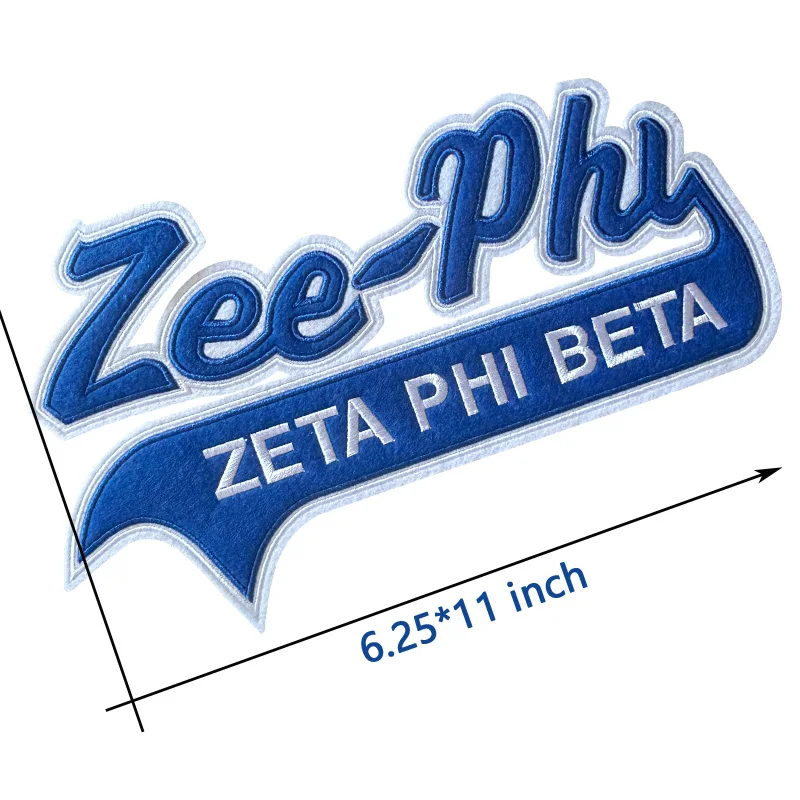 Embroidered Iron on Greek Sorority Patch for Tshirts and Jackets, Blue Zee-Phi ZETA, PHI BETA