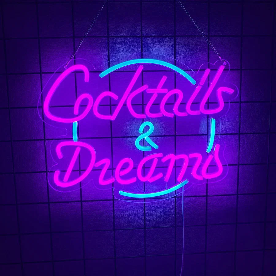 Cocktails and Dreams Neon Sign for Wall Decor,LED Neon Light Signs for Bedroom Room Home Beer Bar Bistro Art Decor，USB Powered view 6
