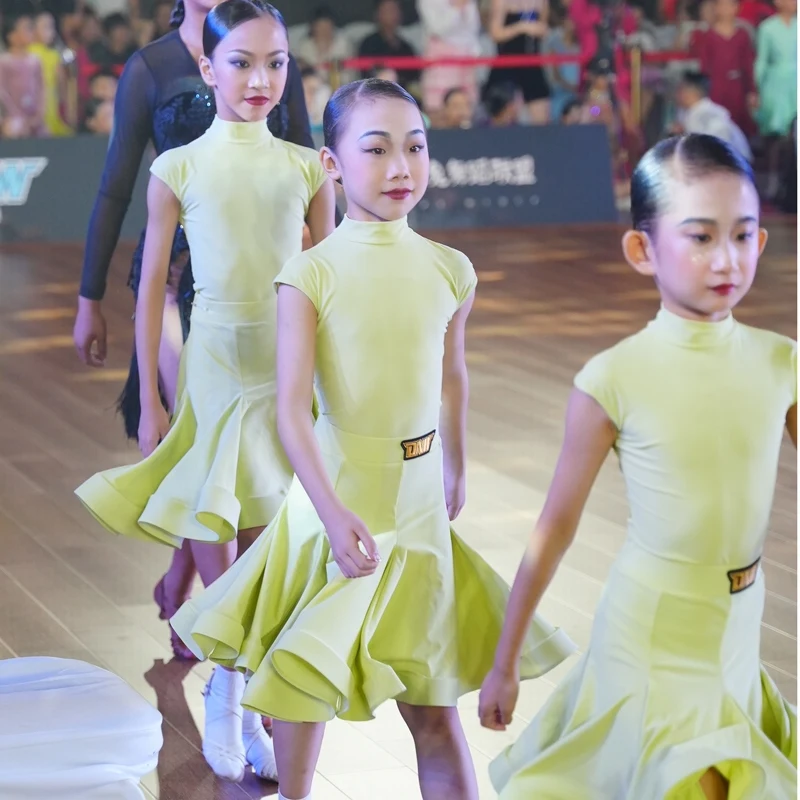 فساتين رقص قاعة الرقص الصيفية للأطفال بأكمام قصيرة للفتيات معيار وطني لمسابقات الرقص اللاتينية ملابس المسرح 12052