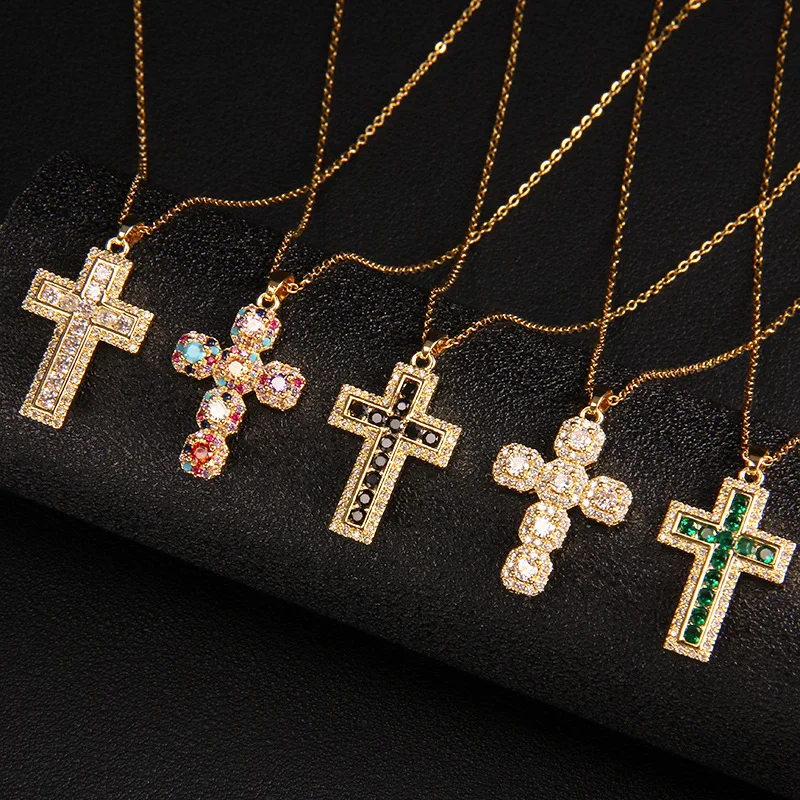 Fashion Metal Plated Gold Zircon CZ Cross Virgin Mary Pendant Snake Chain Necklace For Women daily Jewelry