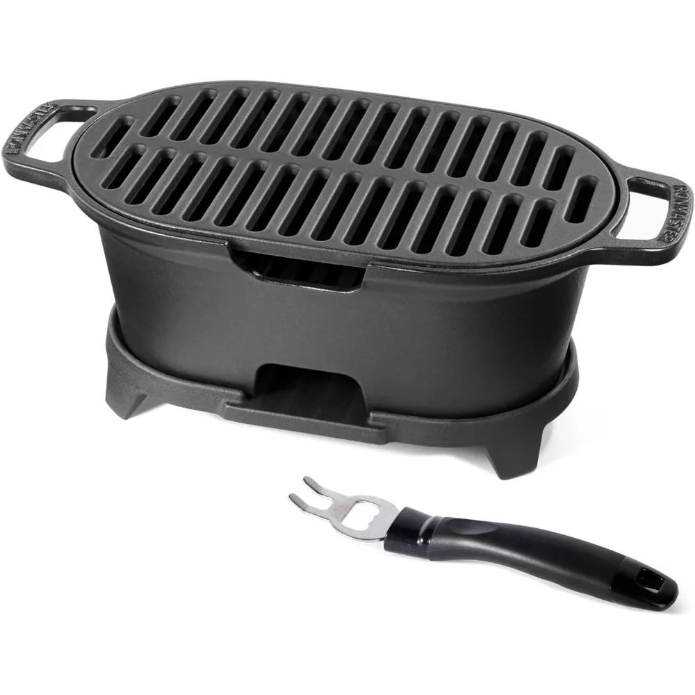 

Mini 100% Cast Iron Hibachi Grill, Tabletop Small Portable Charcoal Grill for Outdoor Camping, 11" x 6.7".