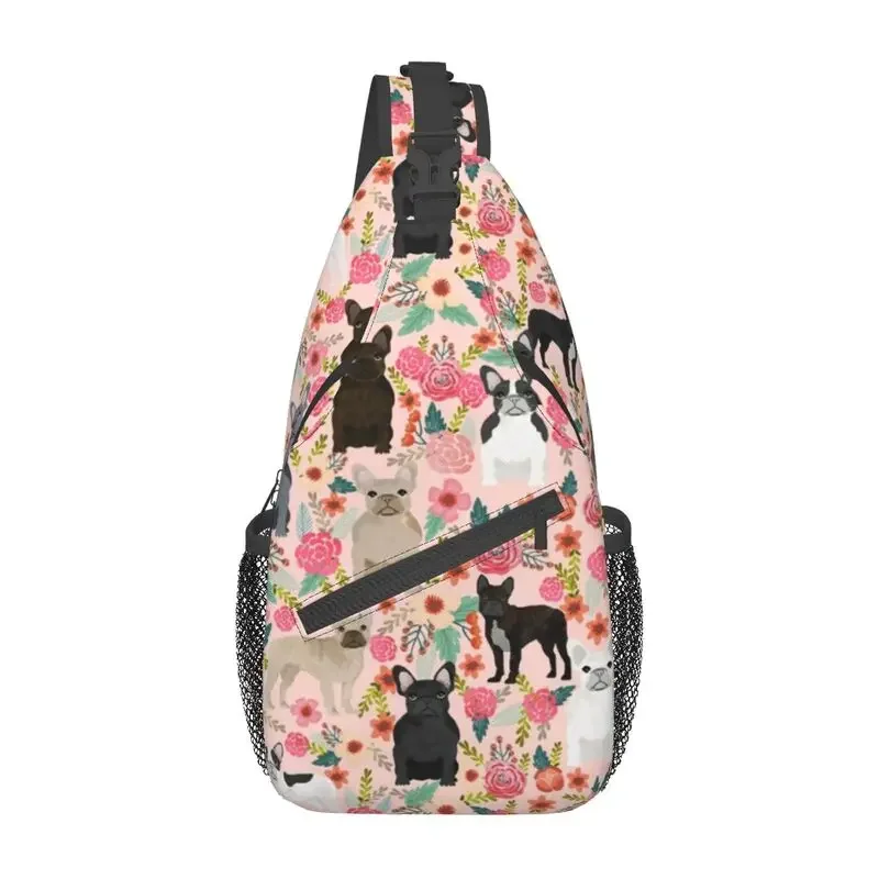 

Custom Pet Dog French Bulldog Sling Bags for Men Cool Florals Frenchies Shoulder Crossbody Chest Backpack Travel Hiking Daypack