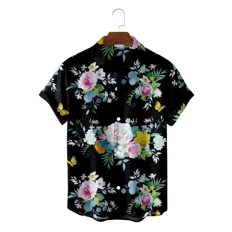 Tropic Flower Casual Social Retro Plus Size Male Shirt For Men 3D Print Hawaiian Short Sleeves Blouse Summer Fashion Top Camisas