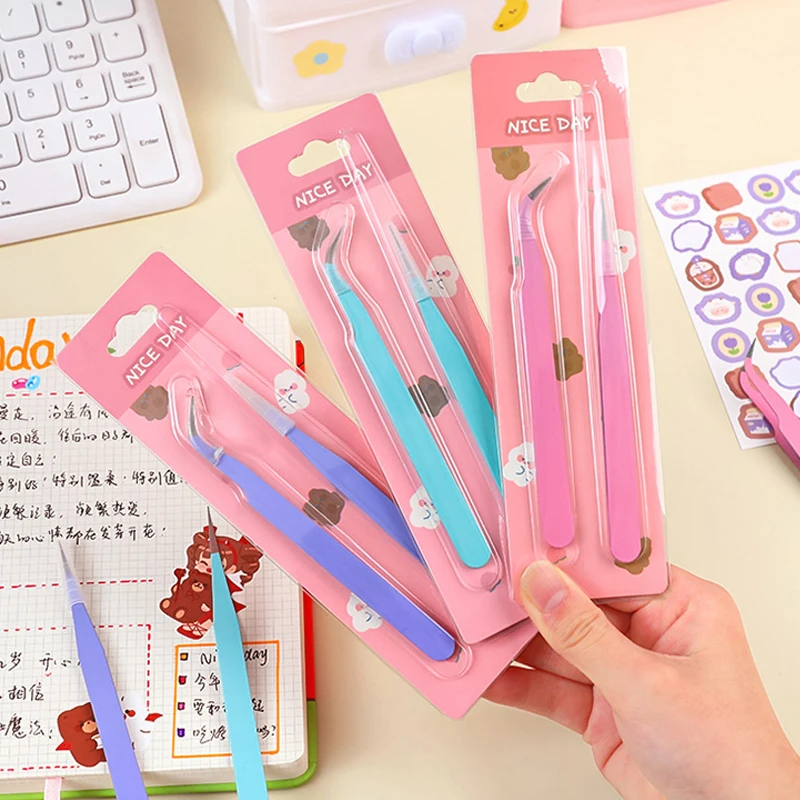 Macaron Color Tweezers Stainless Steel DIY Handbook Tape Sticker Tool Journal Scrapbook Gadgets Practical Portable Tweezers