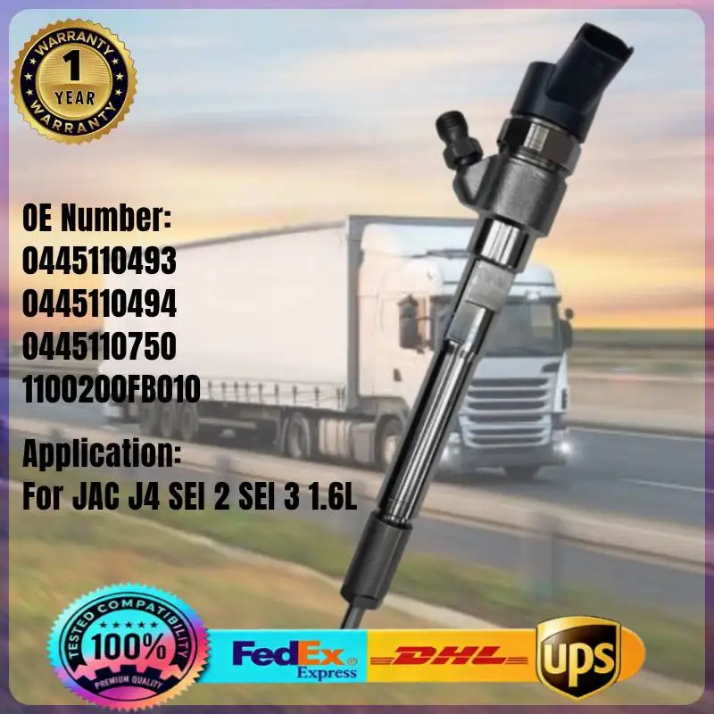 

0445110493 0445110494 0445110750 1100200FB010 Common Rail Fuel Injector for JAC J4 SEI 2 SEI 3 1.5L 1.6L Engine