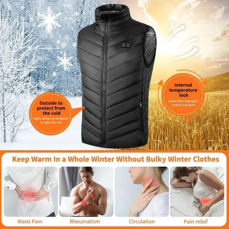 21 Heating Areas Jacket Men's Winter New USB Electric Heating Warm Sleeveless Vest Infrared Heating Clothes Men's Snow Ski Vest