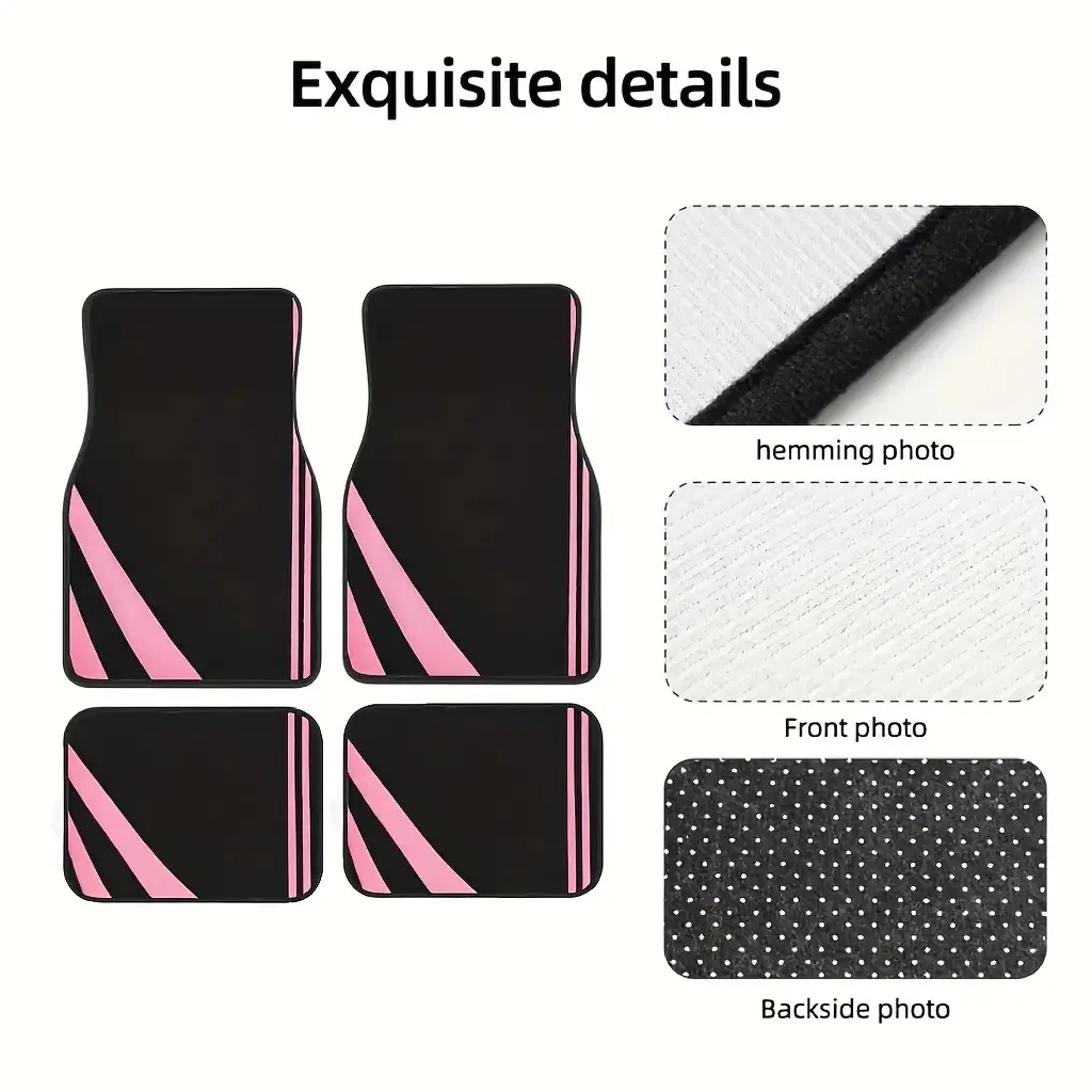 4pcs Pink Houndstooth Car Floor Mats - Non-Slip All-Weather Polyester, Easy To Clean, Black With Pink Houndstooth Pattern (Drive