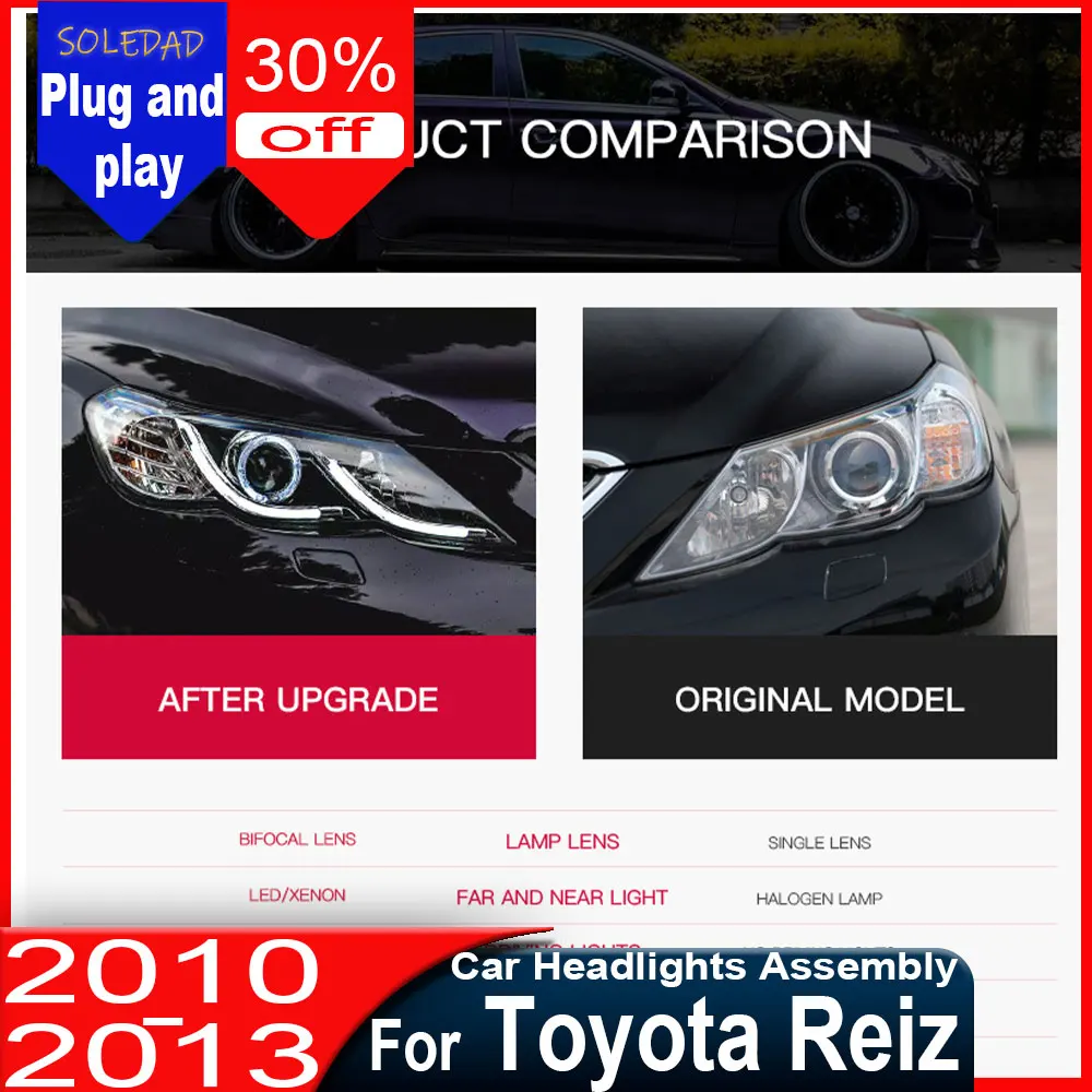 

Car Head Lamp for Toyota Mark X Headlights 2010 2011 2012 2013 Reiz Head Light DRL Turn Signal Low High Beam Projector Lens