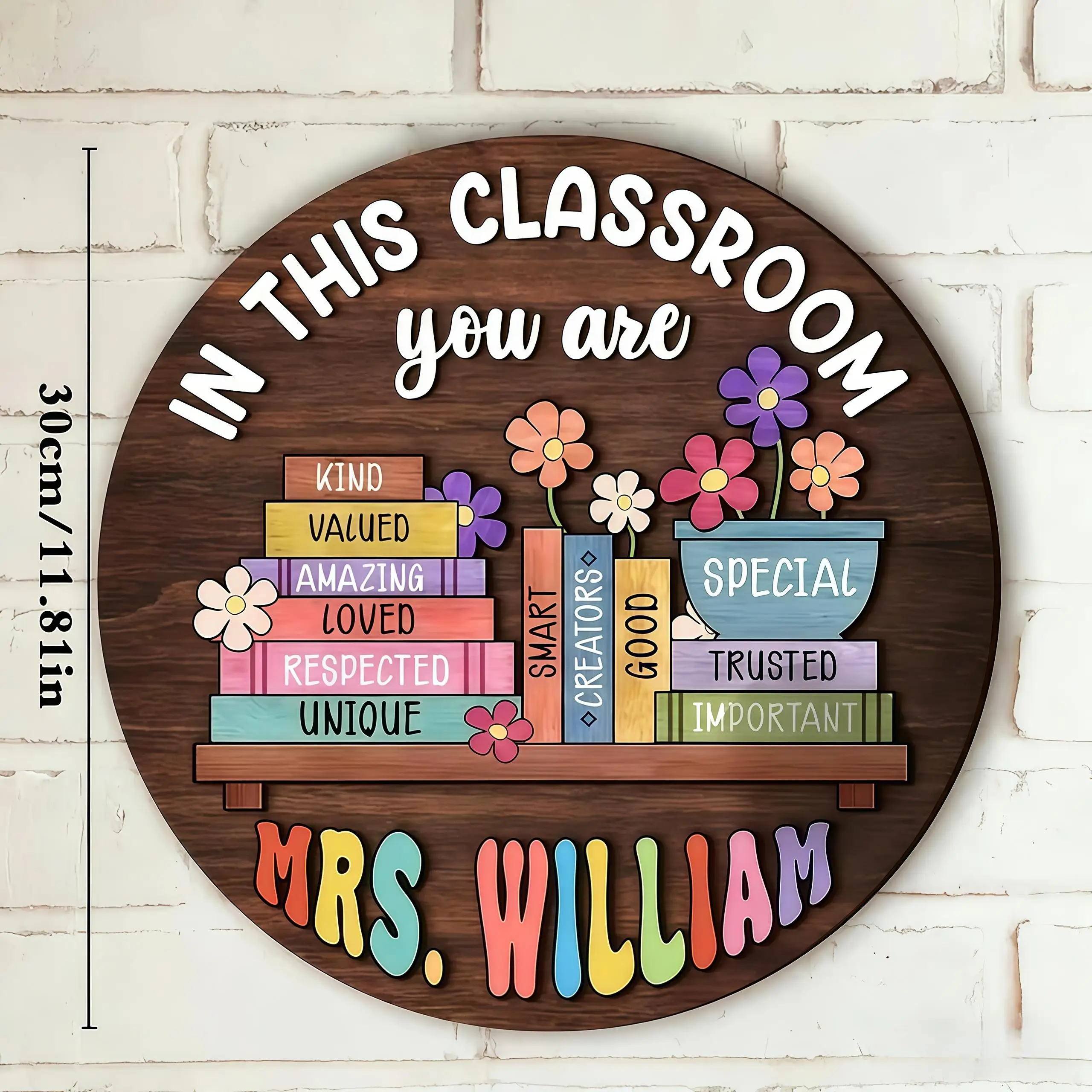 Custom Name Classroom Wooden Round Sign Book Floral Design Teacher Door Hanger In This Classroom Wall Decor Teacher Gift