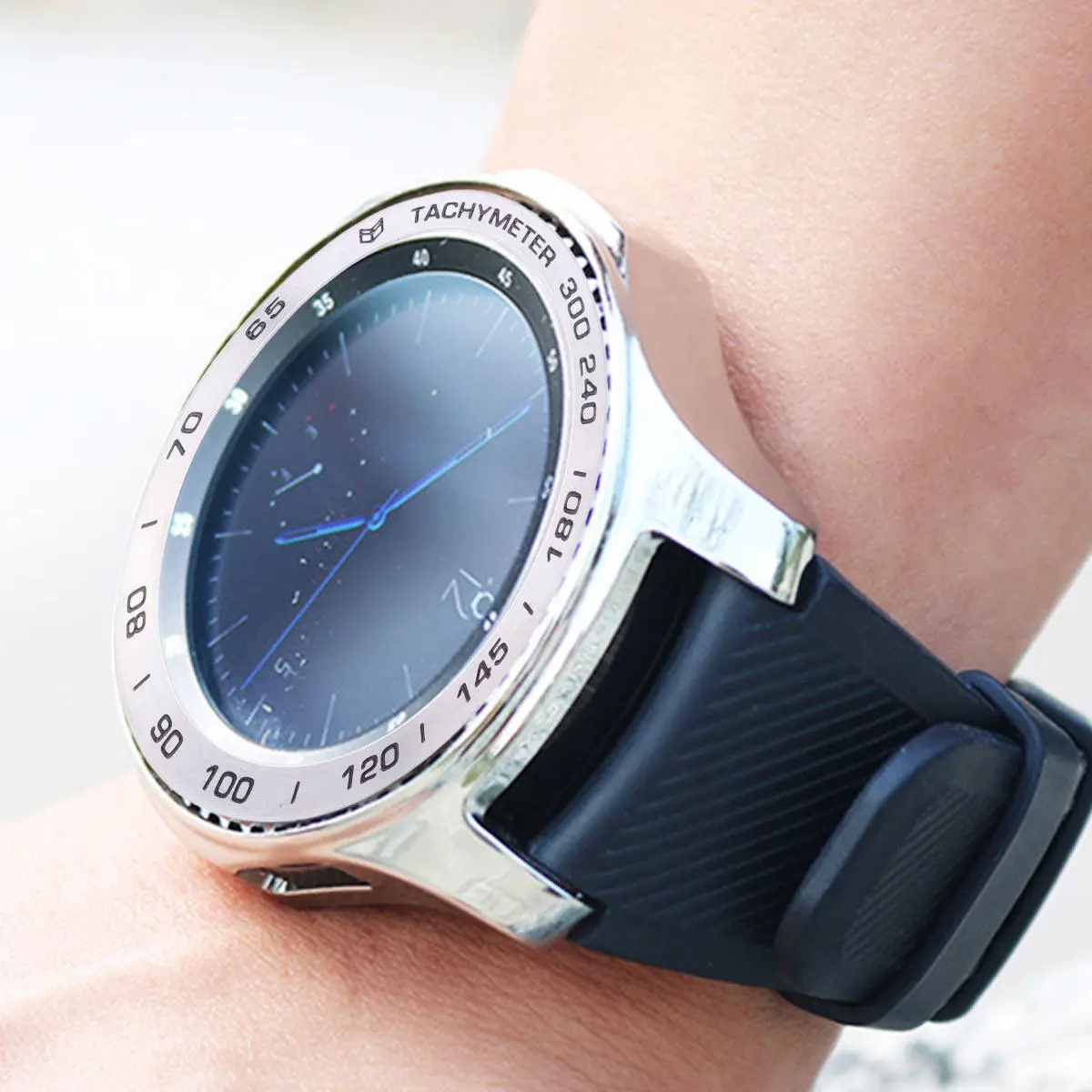 

46Mm Metal Watch Ring Steel Bezel Ring for 42Mm S3 Frontier D Style Silver Black Letter Elegant
