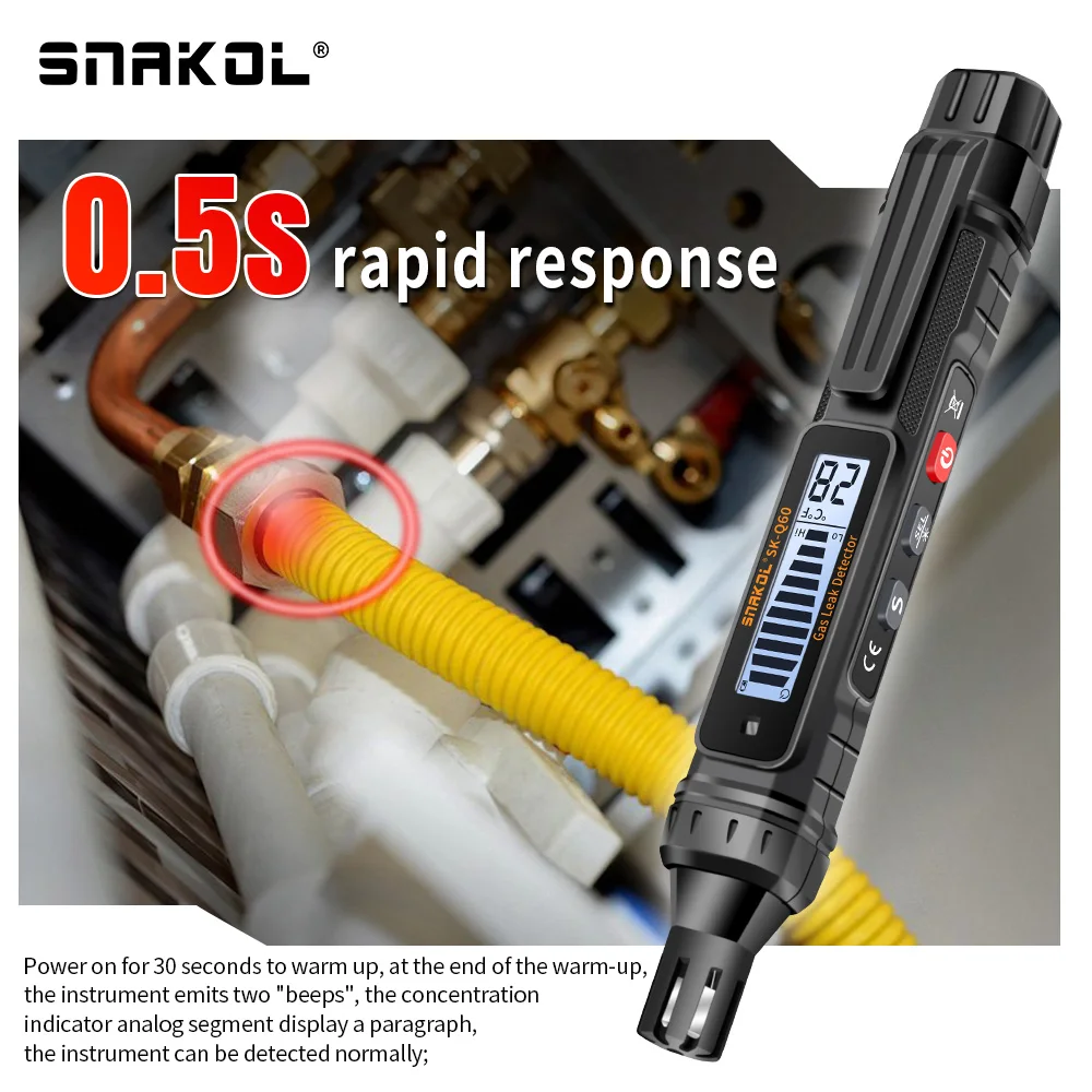 Imagem -03 - Snakol Gás Vazamento Detector Combustível Natural Co2 Álcool Inflamável Glp Metano Analisador Alarme Buzzer Recarregável Ppm Lel Tester