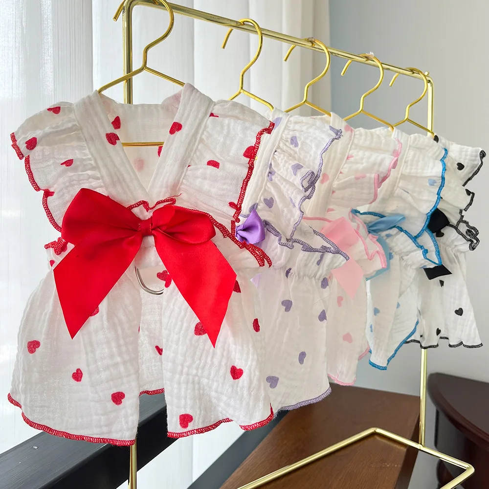 

Summer Dog Cooling Dress Thin Bow Heart Print Dog Clothes Pet Skirt Kitten Puppy Costume Chihuahua Bichon Yorkie Girls Dog Vest