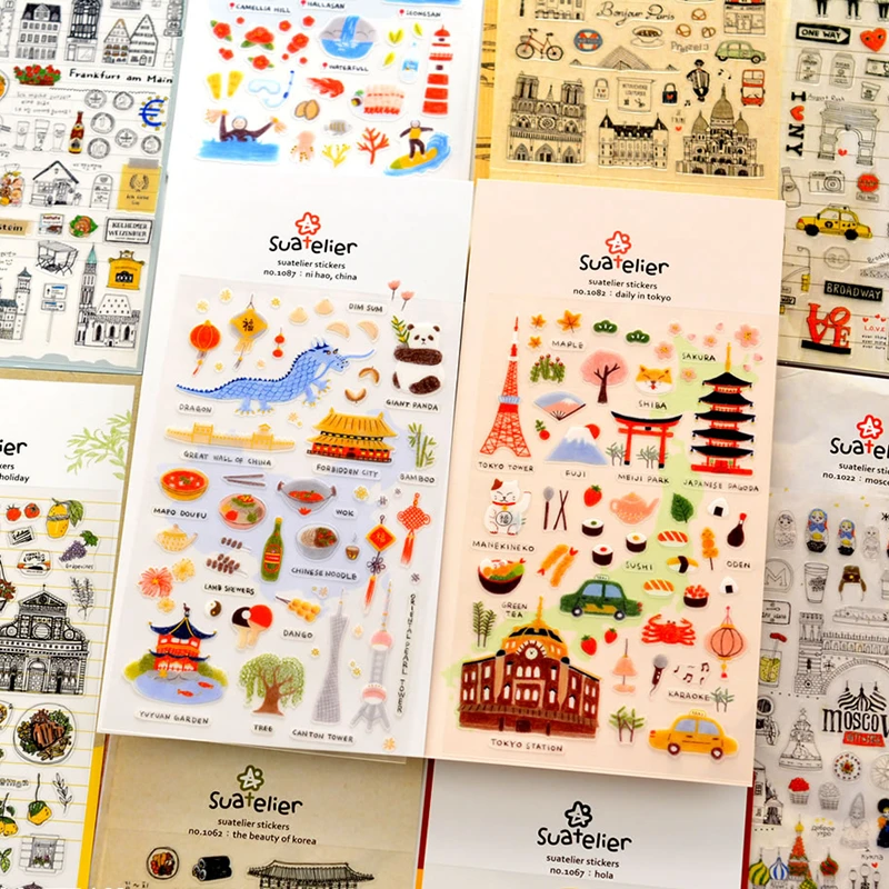 Suatelier City Stickers Korea Scrapbooking DIY Deco Sticker Junk Journal Supplies Planner Diary Photo Album Craft Material