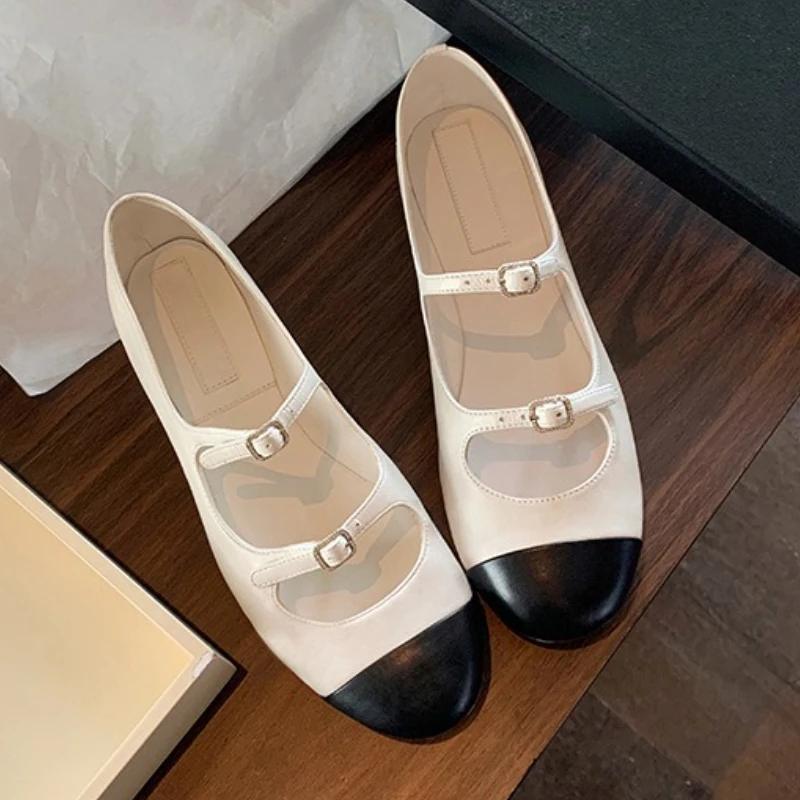 Elegante Mary Jane Schoenen Vrouwen Gesp Gemengde Kleur Ondiepe Mode Kleding Schoenen Dames Ronde Neus Flats Schoenen Zapatos De Mujer