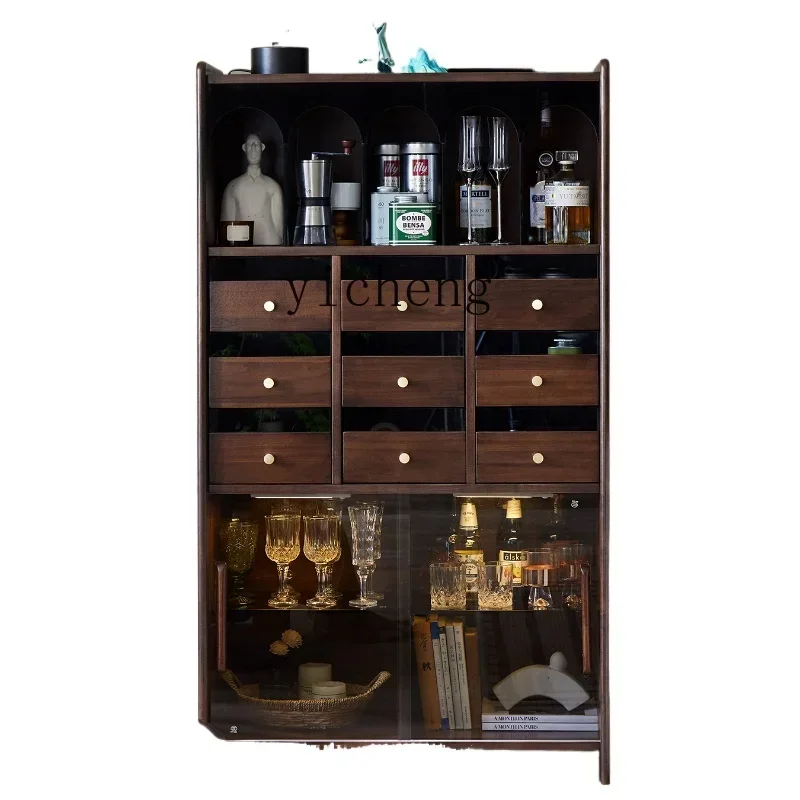 

retro solid wood chest, living room, small snack locker, bedroom, bedside nine bucket storage cabinet home accessories